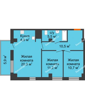 3 комнатная квартира 65 м² в ЖК Времена года, дом № 1