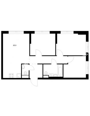 3 комнатная квартира 65,9 м² в ЖК Савин парк, дом корпус 7