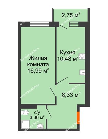 1 комнатная квартира 40,54 м² в ЖК Артемовский квартал, дом Секция 4