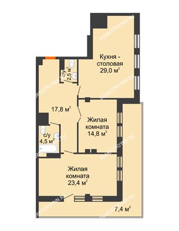 2 комнатная квартира 99,4 м² в ЖК Премиум, дом № 2