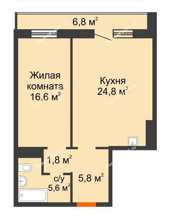 2 комнатная квартира 58 м² в ЖК Мичурино, дом № 3.2