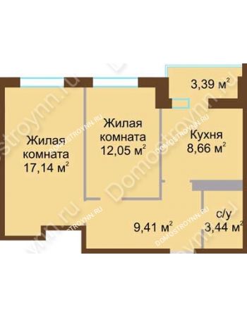 2 комнатная квартира 52,4 м² в ЖК Мой дом на Коломенской, дом № 1