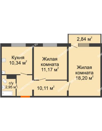 2 комнатная квартира 54,16 м² в ЖК Торпедо, дом № 19