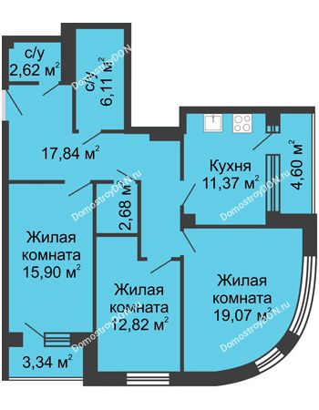 3 комнатная квартира 96,35 м² - ЖК Вдохновение