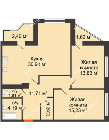 2 комнатная квартира 89,84 м² в Микрорайон Красный Аксай, дом Литер 21