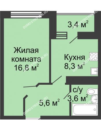 1 комнатная квартира 36 м² в ЖК Цветы, дом № 11