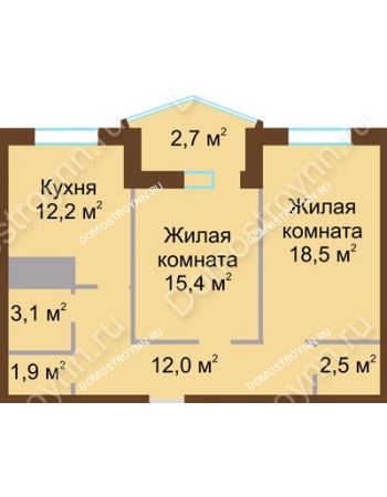 2 комнатная квартира 68,3 м² в ЖК Монолит, дом № 89, корп. 1, 2