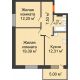 2 комнатная квартира 60,55 м² в ЖК Гвардейский 3.0, дом Секция 2 - планировка