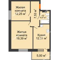 2 комнатная квартира 60,55 м² в ЖК Гвардейский 3.0, дом Секция 1 - планировка