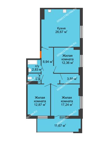 3 комнатная квартира 92,15 м² - ЖК Орбита