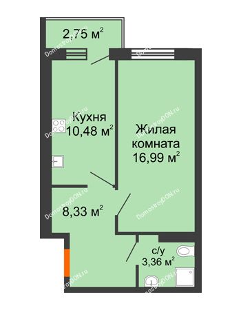 1 комнатная квартира 40,54 м² в ЖК Артемовский квартал, дом Секция 5