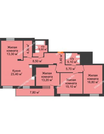 4 комнатная квартира 118,2 м² в ЖК Корица, дом № 1