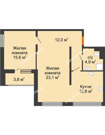 2 комнатная квартира 66,7 м² - ЖК Дом мечты