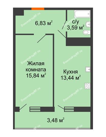 1 комнатная квартира 43,18 м² в ЖК Фамилия, дом Литер 1