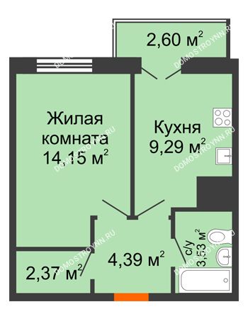 1 комнатная квартира 36,33 м² - ЖК Комарово