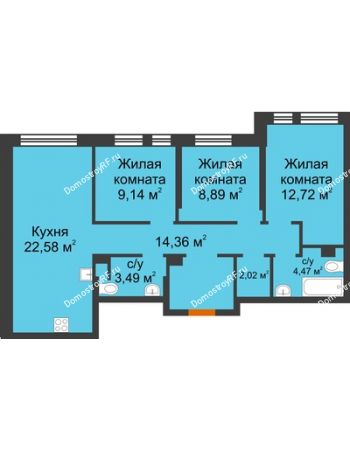 4 комнатная квартира 77,67 м² в ЖК Сердце Сибири, дом № 76, квартал Геологов (ГП-2)