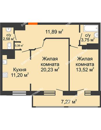 2 комнатная квартира 70,82 м² в ЖК Покровский, дом № 1