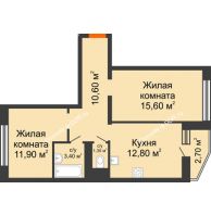 2 комнатная квартира 56,8 м² в ЖК 5 Элемент (Пятый Элемент), дом Корпус 5-7 - планировка