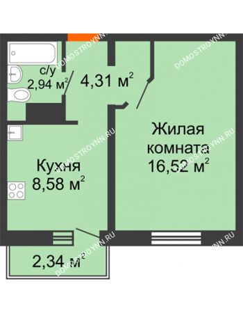 1 комнатная квартира 32,25 м² в ЖК Бурнаковский, дом № 47