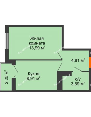 1 комнатная квартира 33,56 м² в ЖК Семейный парк, дом Литер 2