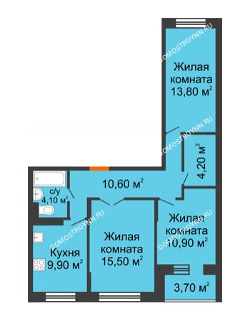 3 комнатная квартира 70,9 м² в ЖК Жюль Верн, дом № 1, корпус 1
