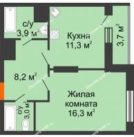 1 комнатная квартира 46,4 м², ЖК Космолет - планировка