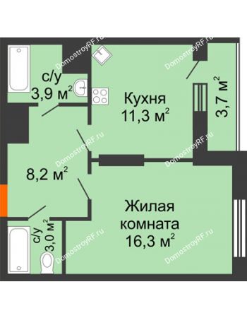 1 комнатная квартира 46,4 м² - ЖК Космолет