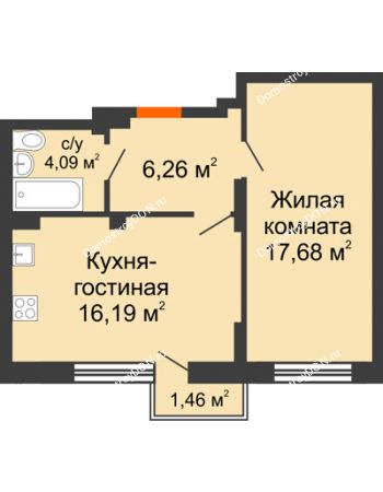 2 комнатная квартира 45,7 м² - ЖК Онегин