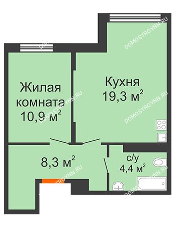 1 комнатная квартира 42,9 м² в ЖК Новая Кузнечиха, дом № 28