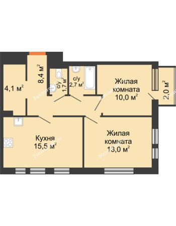 2 комнатная квартира 56 м² в ЖК Озерный парк, дом Корпус 1Б