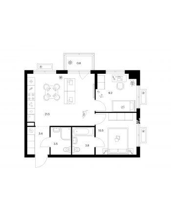 2 комнатная квартира 52,7 м² в ЖК Савин парк, дом корпус 9