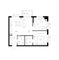 2 комнатная квартира 52,7 м² в ЖК Савин парк, дом корпус 9 - планировка