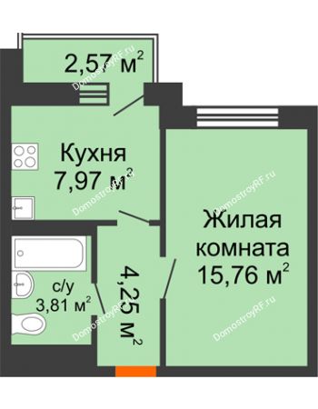 1 комнатная квартира 33,07 м² в ЖК Пароход, дом Секция 1