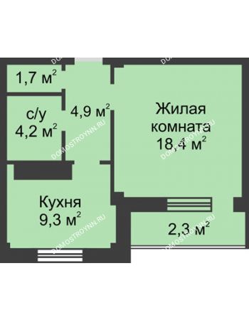 1 комнатная квартира 40,7 м² в ЖК На Победной, дом № 3