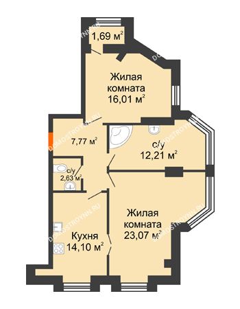 2 комнатная квартира 76,64 м² в ЖК Дом на Провиантской, дом № 12